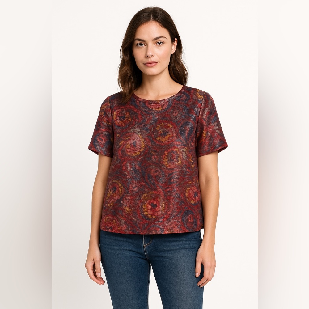 ✨🌺 Elizabeth & James Metallic Silk‎ Multicolor Keyhole Top M 🌺✨